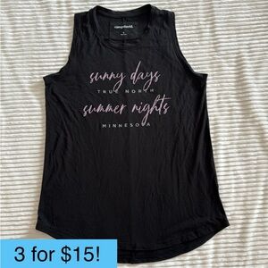Camp David Black Tank Top Minnesota Sunny days summer nights true north Small